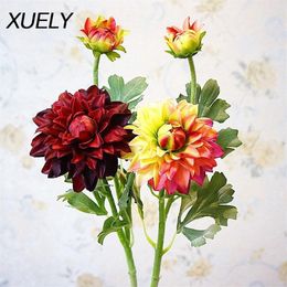 Decorative Flowers & Wreaths 2 Heads Dahlias Artificial Silk Fall Vivid Real Touch Daisy Fake For Wedding Party DIY Home Decoratio298C