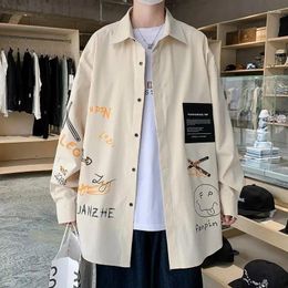 Men's Casual Shirts Spring Autumn Print Loose Blouse Man Long Sleeve Korean Style Harajuku Streetwear Shirt Clothes Plus Size Cardigan