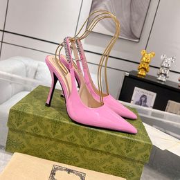 Women Sandals And High Heels Shoes Purple Sexy Pointed Toe Patent Leather Pumps Red Sole Wedding Dress Shoes Metal Chain Nude Black Shiny Top Quality
