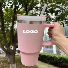 Water Bottles 40oz Stainless Steel Tumbler Handle Lid Straw Big Capacity Beer Mug Water Bottle Powder Outdoor Camping Cup Vacuum I307n