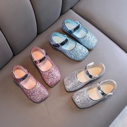 Flat shoes Baby Girl's Mary Janes Glimmer Sequins Fairy Sweet Children Ballet Flats Square Toe 21-36 Three Colors Party Kids Princess Shoes 231219