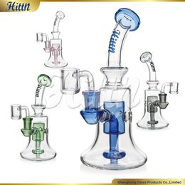 Hittn New Glass Dab Rig 7.8 Inches Hookah Glass Water Pipe Oil Rig Bent Neck Bubbler Wide Base Showerhead Perc with 14mm Quartz Banger