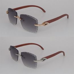 New Moissanite Diamond Set Sunglasses for women Man Original Wood Rimless Women Sun Glasses Big Stones 2 5 Carat Diamond C Decorat2845