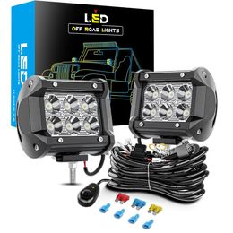 6 LED Light Bars 2PCS 18W Spot Off Road Driving Working Lights with 16AWG Wiring Harness Kit-2 Lead FogLights LED Work Lights