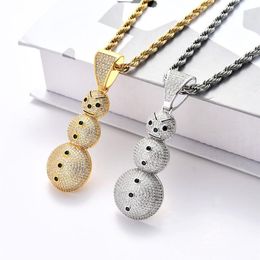 New 18K Gold Plated Ice Out Full CZ Cubic Zirconia Christmas Snowman Pendant Necklace Chain Hip Hop Jewellery Gifts for Men an316c
