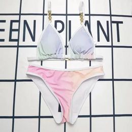 wear Classic Bikini Set Swimwear Women With Letter Gradient Colour Swimsuits Bikini Set Fashion Summer Vacation Beach Style Wind Mental