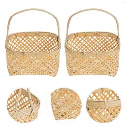 Dinnerware Sets 2 Pcs Portable Fruit Basket For Children Rustic Flower Girl Storage Small Bamboo Weaving Exquisite Bins