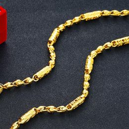 Solid Necklace Hip Hop Beads Chain 18k Yellow Gold Filled Fashion Mens Chain Link Rock Style Polished Jewelry301j