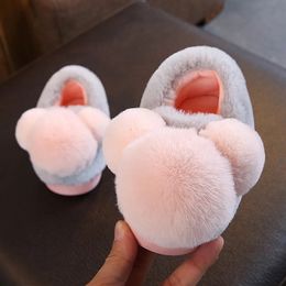 Slippers Slippers winter cute cartoon children's cotton shoes boys and girls children's shoes rabbit hair ball children's cotton slippers 231219