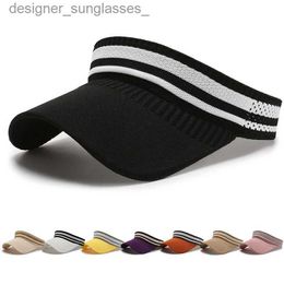 Visors 2022 Knitted Wide Brim Baseball Hat Summer Unisex Empty Top Sun Visor Hat Letter Print UV Protection Peaked C For Men WomenL231219