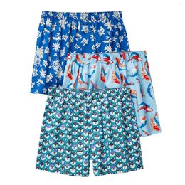 Men's Sleepwear 3pcs Home Pyjama Shorts Loose Elastic Sleep Bottoms Cotton Comfortable Breathable Boxers Casual Male Print Underpants
