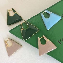 bottegaly venettaly Triangle Green Enamel Earrings for Women with Advanced Sensation Temperament Candy Color Flower Color Matching Earrings for Women