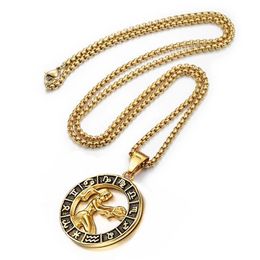 Pendant Necklaces Zodiac Sign Leo Scorpio Pendant Necklace For Women/Men 14K Yellow Gold Round 12 Constellation Necklaces Drop Deliver Dh5Wi