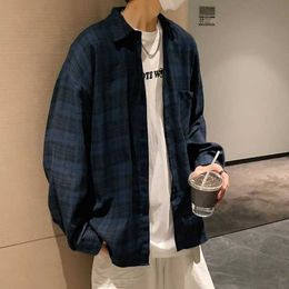 Men's Casual Shirts Plaid Anime Shirts for Men 2022 Blouses Mens Designer Clothes Summer Korean Clothes Manga Festival Flannel Jackets StreetwearL231218