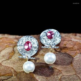 Dangle Earrings Bohemia Pearl For Women Exquisite Handmade Metal Circle Pink Zircon Crochet Bridal Luxury Jewellery Gifts D355