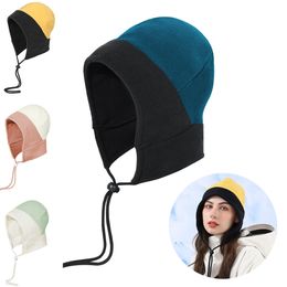 Fashion Patchwork Women Hat Winter Windproof Ear Protective Hat With Adjustable Rope Outdoor Sports Head Cover Wholesale 4 Nice Colours