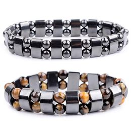 Bangle Nature Yellow Tiger Eye Hematite Beads Bracelet Therapy Health Care Magnet Men's Jewellery Charm Bangles Gifts For Man245H