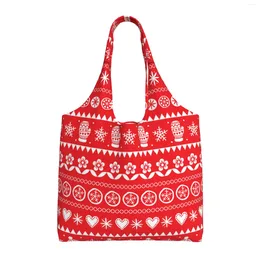 Shopping Bags Winter Folk Art Christmas Reusable Grocery Foldable Totes Washable For Men Women Market Lunch Travel