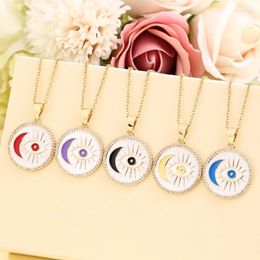 Pendant Necklaces 2023 Vintage Stainless Steel Colour Moon Demon Eye Necklace For Women Charm Party Jewellery Gift
