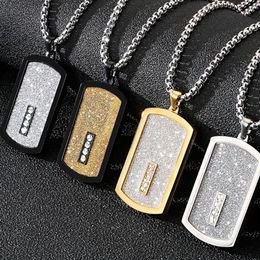 Gold Black Card Pendant Necklace For Men With 66CM Long Chain Cool Stainless Steel Mens Jewellery Accessories Logo Name Engrave157C