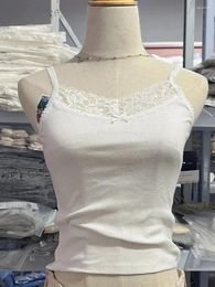 Women's Tanks Cute Solid Lace Trim Camisole Women Summer Cotton Ribbed Casual Sleeveless Vests Female Vintage Sweet Chic Y2K Crop Top