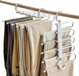 5 in 1 Multi Functional Clothes Hangers Pant Storage Cloth Rack Trousers Hanging Shelf Nonslip Clothing Organiser Storage Rack Fast Ship ZZ