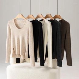Women's Sweaters 6% Wool Sweater Knit Long Sleeve Top Open Side Warm Autumn Winter Bottoming Shirt Pullovers Knitwear Pull Femme