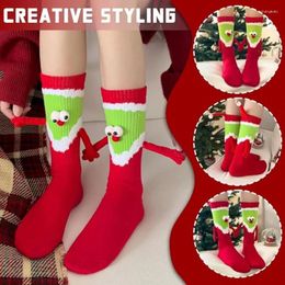 Women Socks 1pair Magnetic Hand In Christmas For Men Funny Cotton Couple Family Gift