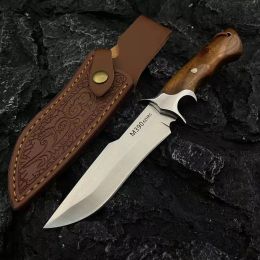 High Hardness M390 Tactical Knife Outdoor Straight Knife Camping Self-defense Bushcraft Survival Utility Combat Knives EDC Tool with Leather Sheath