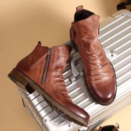 Boots Men's Work Chelsea Leather Ankle Double Side Zipper Nonslip Shoe for Men Platform Zapatos De Hombre 231218
