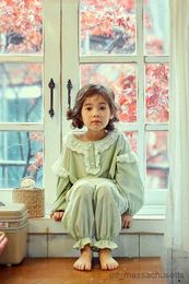 Pajamas Cute Children Kids Cotton Mint Green Pajama Sets.Toddler Ruffle Pyjamas Set For Girl Boy Sleep Loungewear.Childrens Clothing