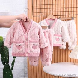 Pajamas New Winter Sleepwear Baby Girls Clothes Children Warm Long Sleeved Pajama Top And Pants Toddler Casual Costume Kids Tracksuits