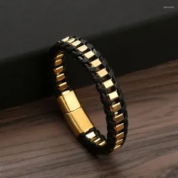 Charm Bracelets Braided Rope Black Leather Punk Style Stainless Steel Bangle For Friend Fashion Jewelry Gifts Wholesale