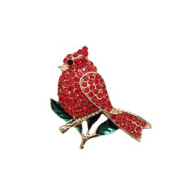 10 Pcs Lot Rhinestone Brooches Red Cardinal Crystal Christmas Holiday Small Bird Animal Pins For Women Man Gift198T