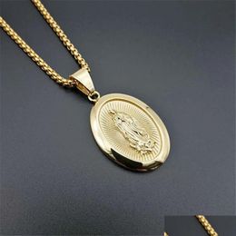 Pendant Necklaces Hip Hop Iced Out Big Virgin Mary Necklaces Pendants Golden Colour 14K Yellow Gold Chain For Women Christian Jewellery M Dhx5M