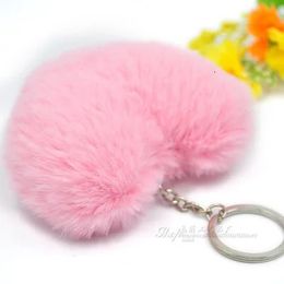 Bag Parts Accessories Fluffy pompom Keychain Gifts for Women Soft Heart Shape Pompon Fake Rabbit Key Chain Ball Car Ring 231219