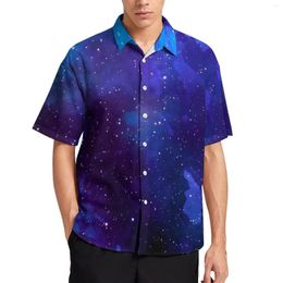 Men's Casual Shirts Blue Galaxy Colorful Print Vacation Shirt Hawaii Street Style Blouses Man Printed Plus Size 3XL 4XL