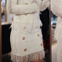 Skirts HIGH STREET est Fall Winter Baroque Designer Skirt Womens Tassel Fringed Lion Buttons Wool Blend Tweed 231218