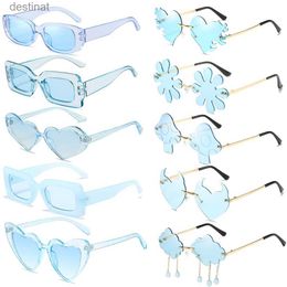 Sunglasses Blue Color Heart/Square/Fire Sunglasses Jelly Color Sun Glasses UV400 Protection Shades Summer Party Decoration Women's EyewearL231219