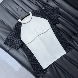 2024 New Summer Women Luxury Brand Tops o-Neck 인쇄 패턴 티셔츠 짧은 슬리브 T 셔츠면 뒤 지퍼 캐주얼 티