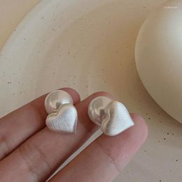 Stud Earrings Cute Silver Colour Matte Metal Heart Korean Fashion Two Uses Pearl Ear Studs Jewellery Party Women's Accessories Earings