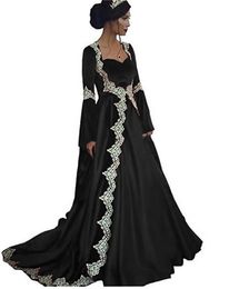 Long Sleeves Formal Evening Dresses atin Lace Appliques A-Line Plus Size Prom Party Gowns HD1028