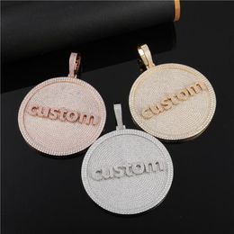 High Quality Gold Plated Full Bling CZ Diamond Round Custom Name Letter Pendant Necklace for Mens Hip Hop Bling Jewellery Gift186l