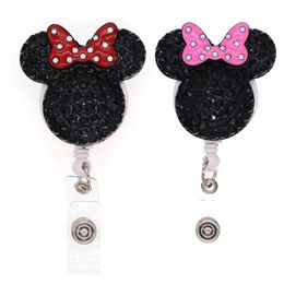 10 Pcs Lot Cute Key Rings Animal Rhinestone Mouse Head Retractable ID Card Holder For Nurse Name Accessories Badge Reel With Allig234t