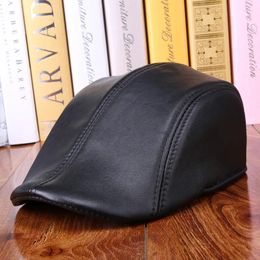 Ball Caps Fashion Sheepskin Hat Genuine Leather Cap Mens Baret Cowhide Flat Cabby Vintage Sboy Driving Peaked B-7241