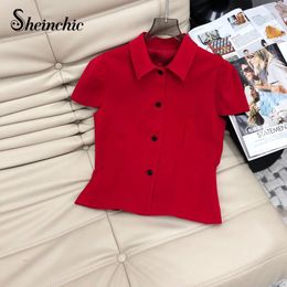 Women's Blouses Silk Wool Tops For Women 2024 Luxury Designer Clothing Office Lady Elegant Short Sleeve Outfits Blusa Mujer Moda