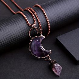 Pendant Necklaces YEEVAA 1PC Star Moon Amethyst Natural Stone Necklace Jewellery Gift(Comes With Original Necklace)