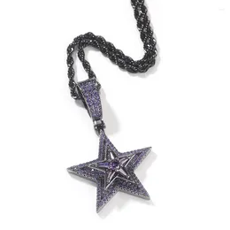 Pendant Necklaces Hip Hop 5A CZ Stone Paved Bling Iced Out Solid Rotatable Star Pendants Necklace For Men Rapper Jewellery Gold Silver Colour