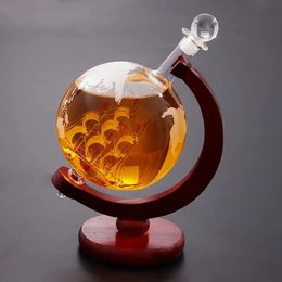 Bar Tools 850ml Large Glass Globe Round Liquor Decanter Gift Whiskey Bottle Wine Decanter Holder 231218