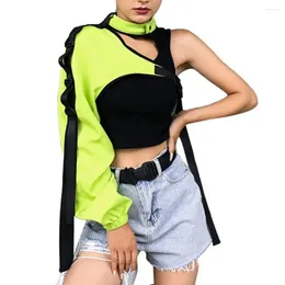 Women's Jackets Hip Hop Women Jacket Chic Choker One Long Sleeve Strap Buckle Reflective Coat Halter Smock Blouse Short